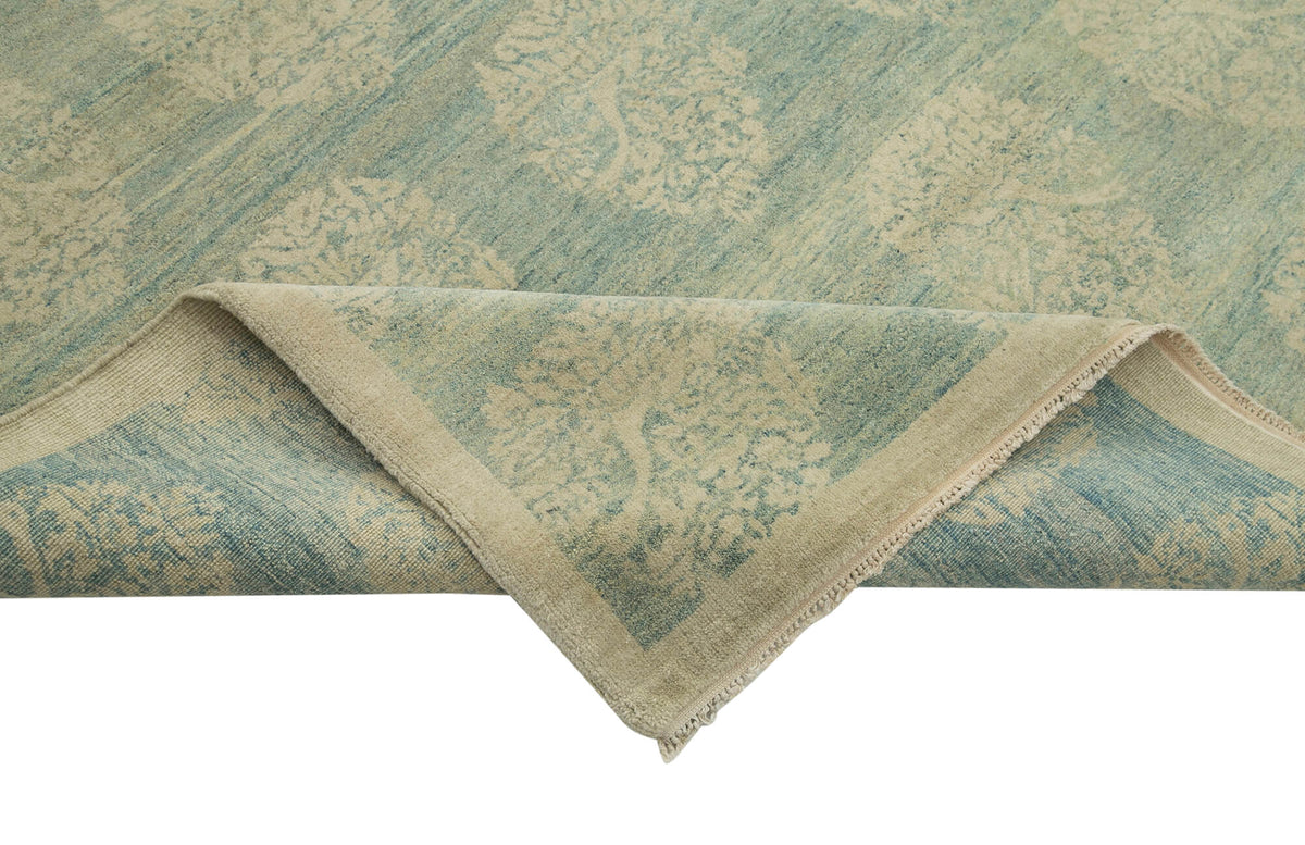 Vamave Geometrik Desenli Turkuaz Bej Uşak El Dokuma Halı 301x435 cm – kenar detayı