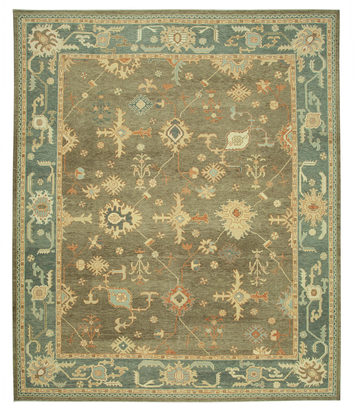 Vamave Geometrik Desenli Uşak Halı Gri ve Turkuaz 333x396 cm 33712