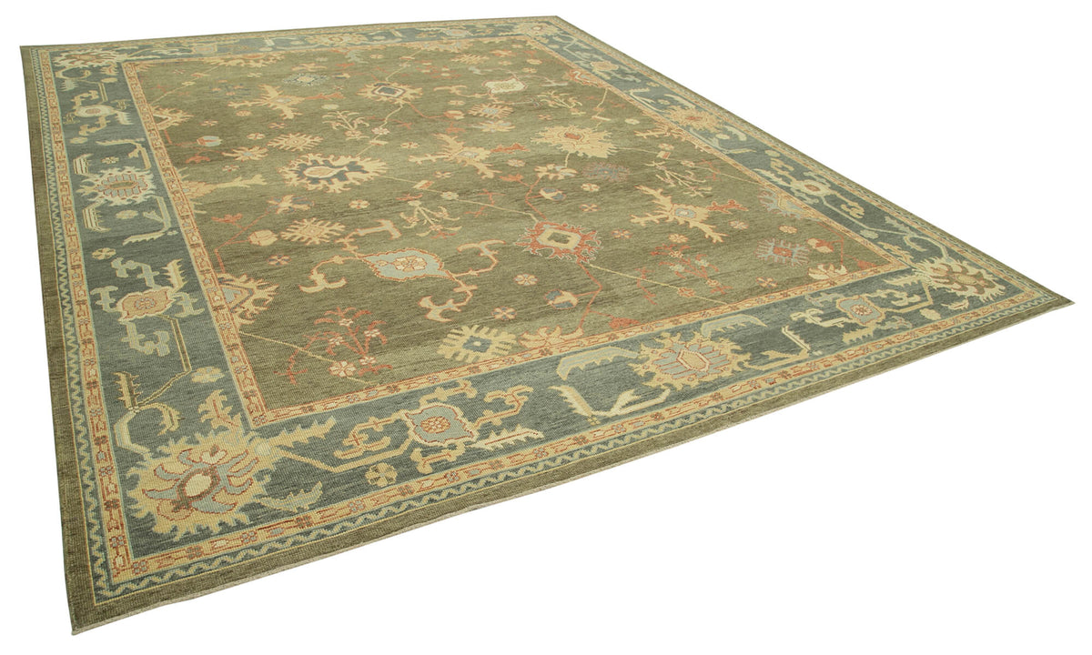 Vamave Geometrik Desenli Uşak Halı Gri ve Turkuaz 333x396 cm 33712 – genel görünüm