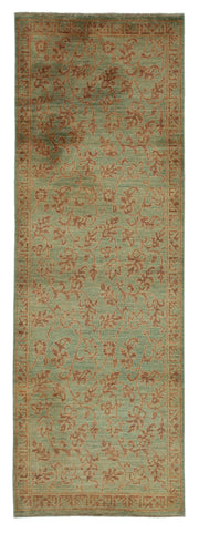 Kirzo Turkuaz Kahverengi Çiçek Desenli Klasik El Dokuma Halı 90x256 cm