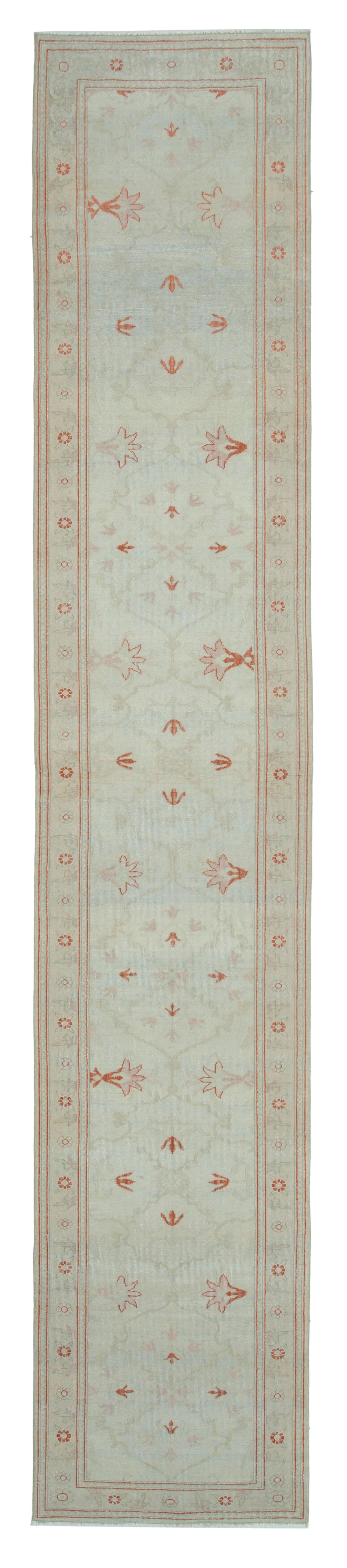 Kirzo Bej Turuncu Geometrik Desenli El Dokuma Yolluk 77x417 cm