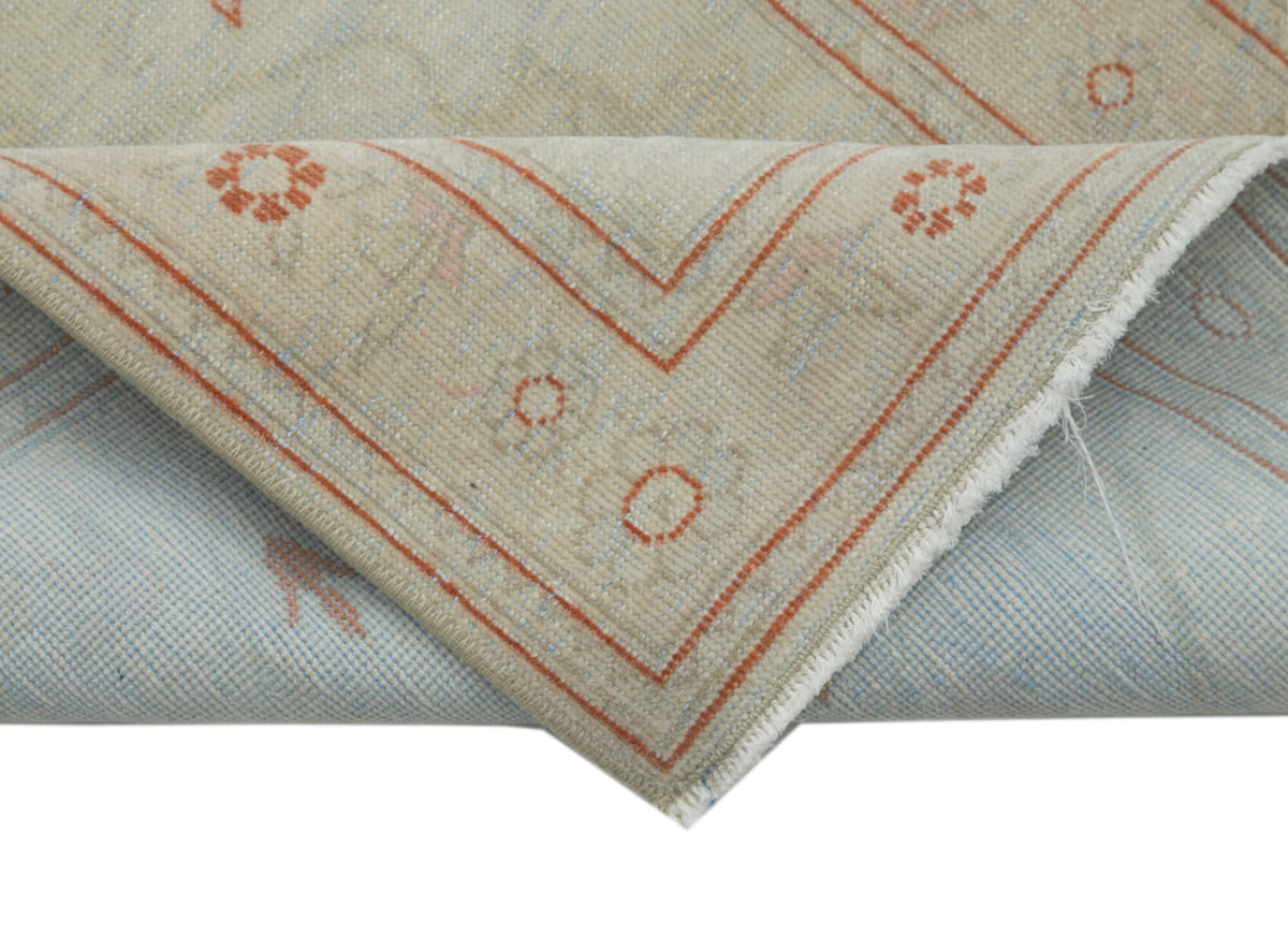 Kirzo Bej Turuncu Geometrik Desenli El Dokuma Yolluk 77x417 cm – kenar detayı