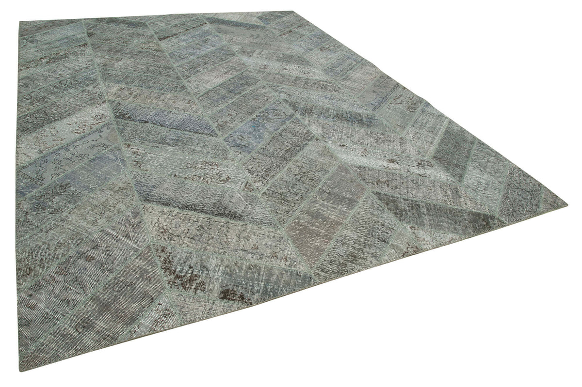 Neyra Gri Antrasit Geometrik Patchwork El Dokuma Halı 277x369 cm – genel görünüm
