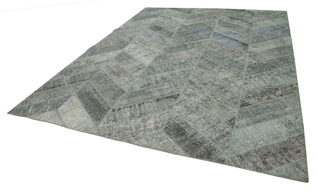 Neyra Gri Antrasit Geometrik Patchwork El Dokuma Halı 277x369 cm – doku yakın çekim