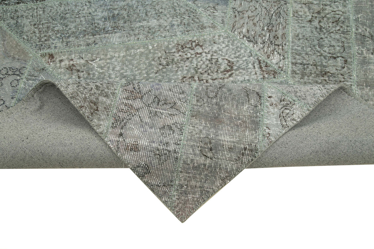 Neyra Gri Antrasit Geometrik Patchwork El Dokuma Halı 277x369 cm – kenar detayı