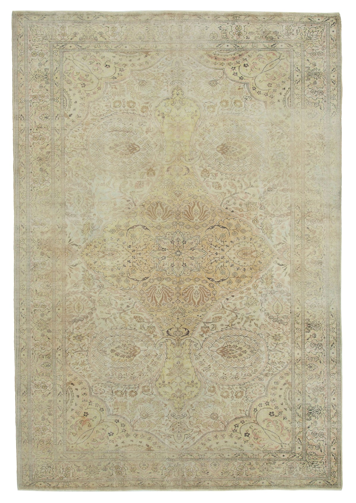 Fluva Düz Bej Halı Krem Madalyon Desenli Vintage 222x322 cm