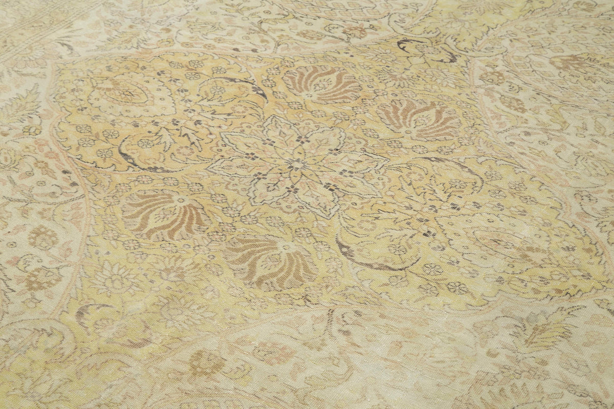 Fluva Düz Bej Halı Krem Madalyon Desenli Vintage 222x322 cm – mekânda kullanım