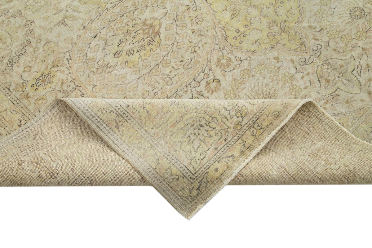 Fluva Düz Bej Halı Krem Madalyon Desenli Vintage 222x322 cm – kenar detayı