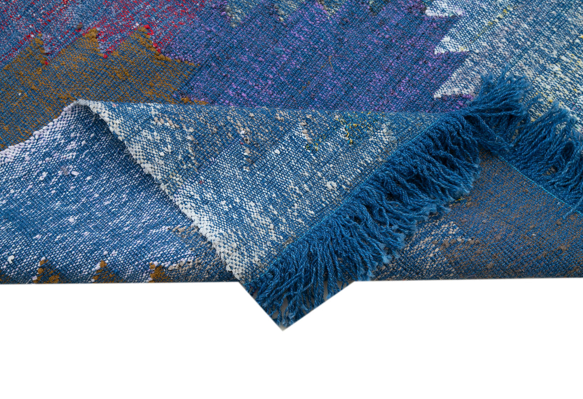 Lazvo Modern Geometrik Desenli Çok Renkli Mavi Halı 250x345 cm – kenar detayı