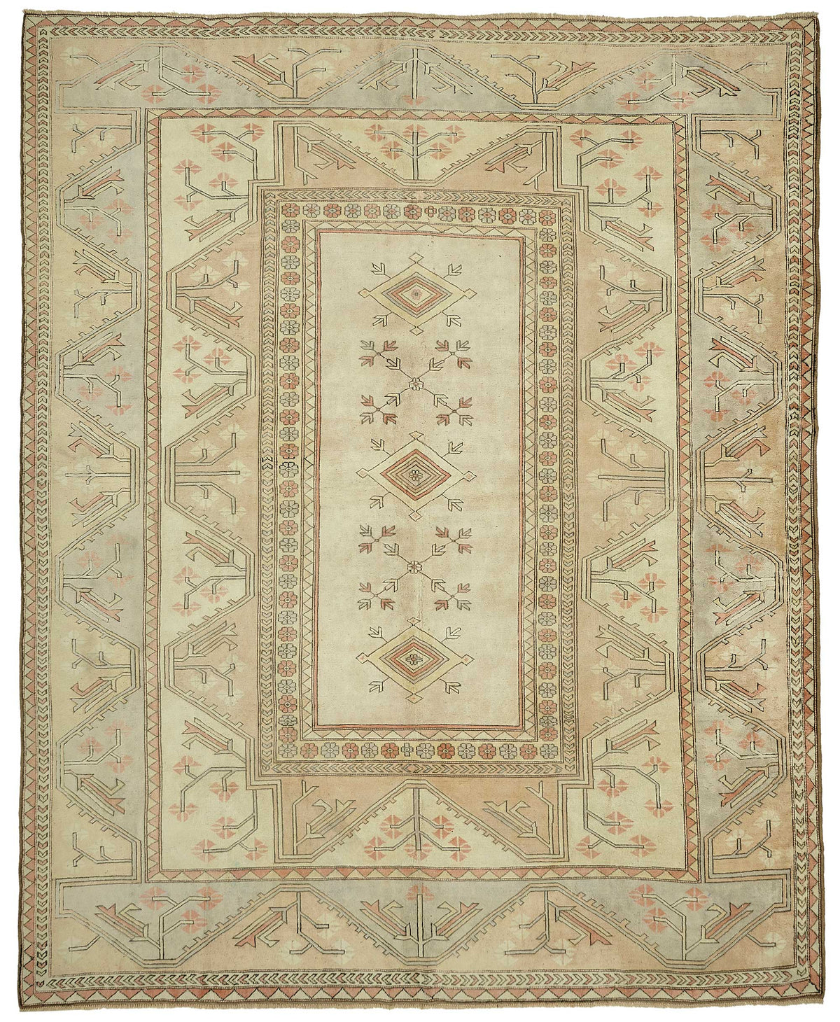 Rusvo Bej Krem Geometrik Desenli Etnik El Dokuma Halı 297x365 cm