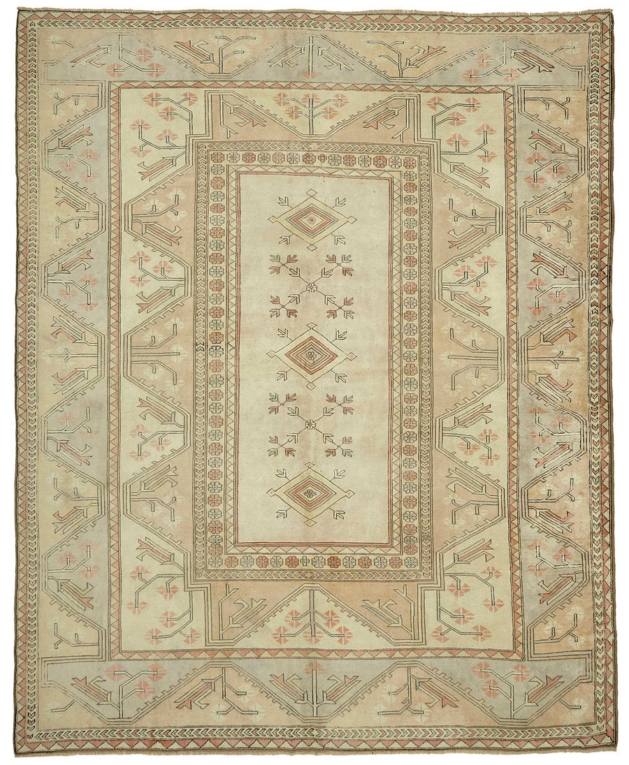 Rusvo Bej Krem Geometrik Desenli Etnik El Dokuma Halı 297x365 cm
