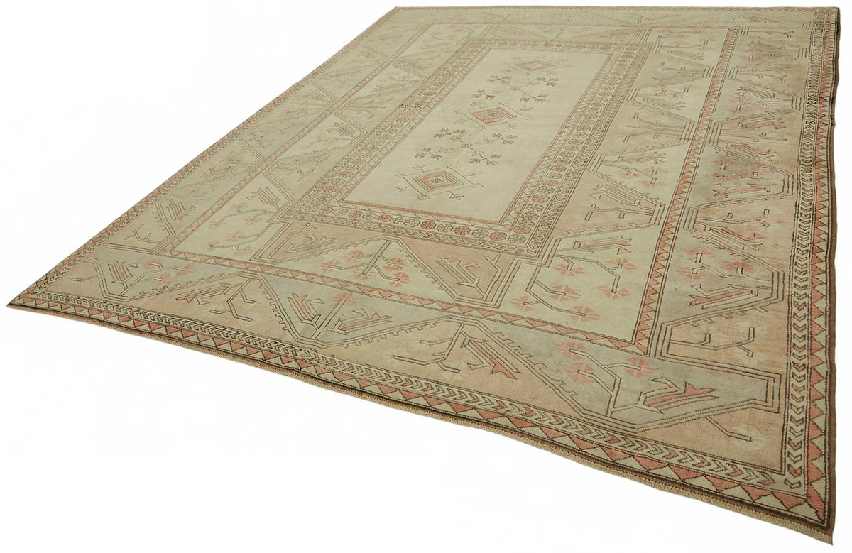 Rusvo Bej Krem Geometrik Desenli Etnik El Dokuma Halı 297x365 cm – doku yakın çekim