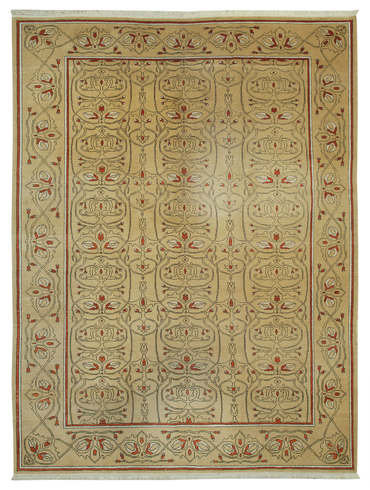 Vamave Vintage Uşak Halısı Düz Bej Zeminli Madalyon Desenli 300x400 cm