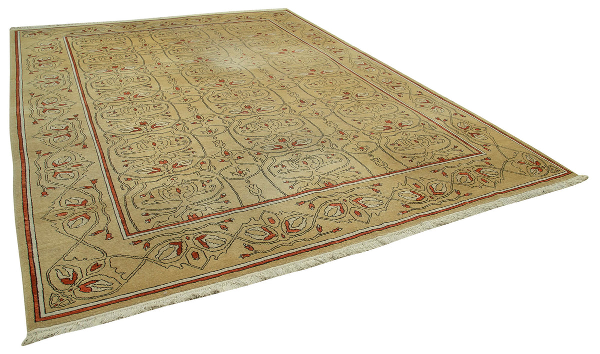Vamave Vintage Uşak Halısı Düz Bej Zeminli Madalyon Desenli 300x400 cm – genel görünüm