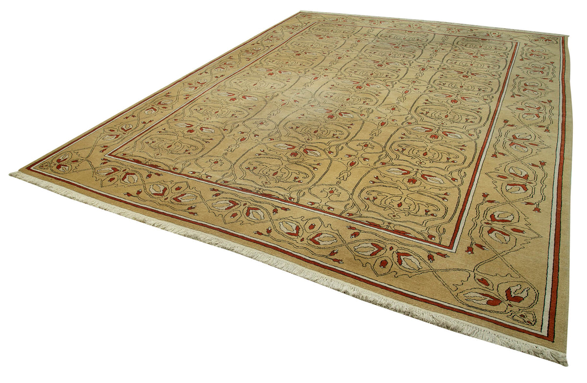 Vamave Vintage Uşak Halısı Düz Bej Zeminli Madalyon Desenli 300x400 cm – doku yakın çekim