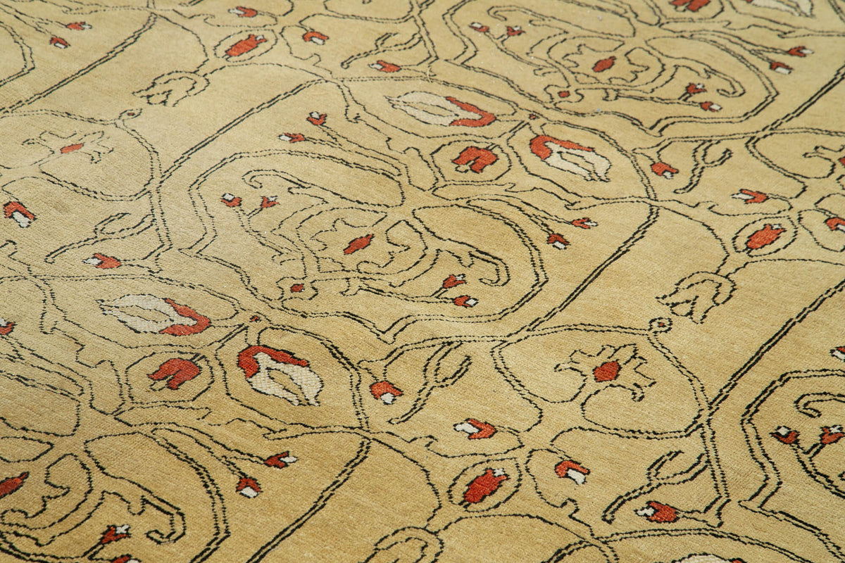 Vamave Vintage Uşak Halısı Düz Bej Zeminli Madalyon Desenli 300x400 cm – mekânda kullanım