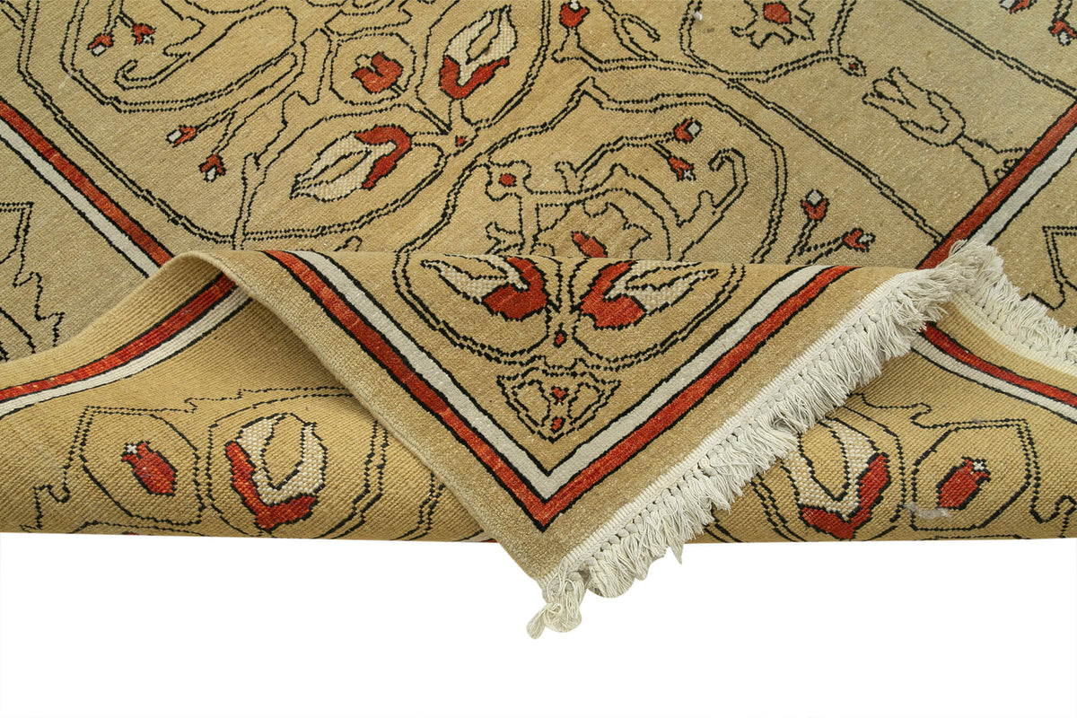 Vamave Vintage Uşak Halısı Düz Bej Zeminli Madalyon Desenli 300x400 cm – kenar detayı