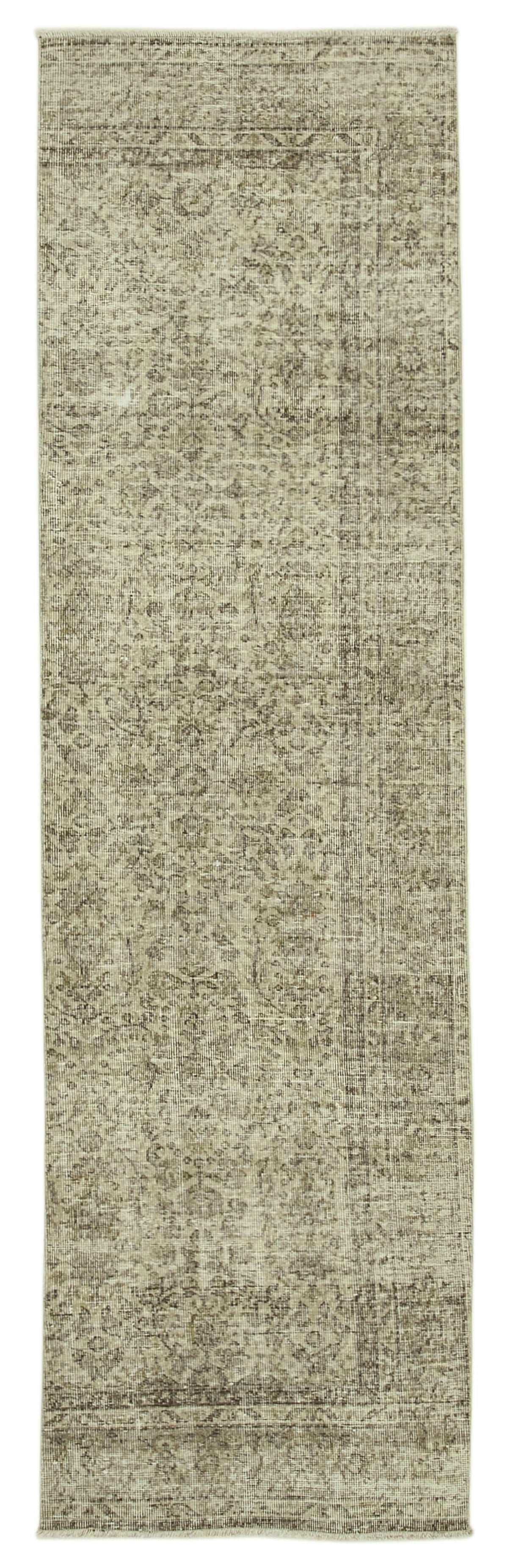 Zelivi Bej Kahverengi Çiçek Desenli Overdyed Runner 86x301 cm