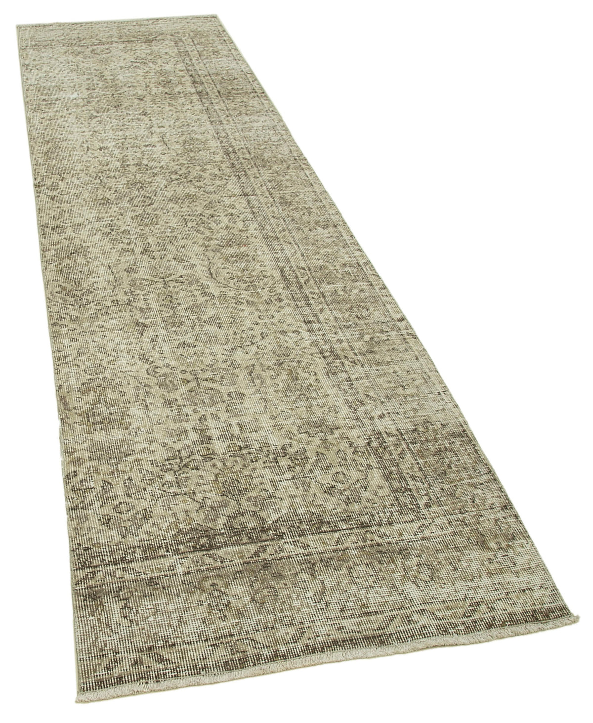 Zelivi Bej Kahverengi Çiçek Desenli Overdyed Runner 86x301 cm – genel görünüm