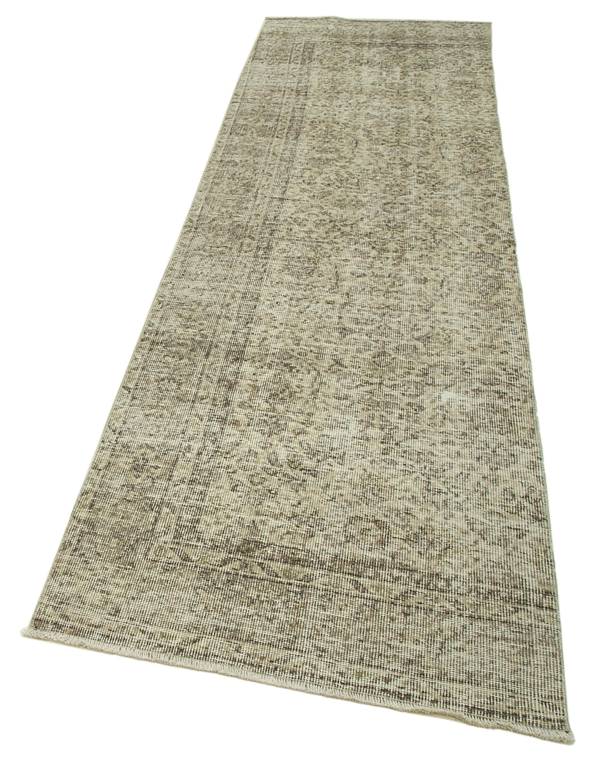 Zelivi Bej Kahverengi Çiçek Desenli Overdyed Runner 86x301 cm – doku yakın çekim