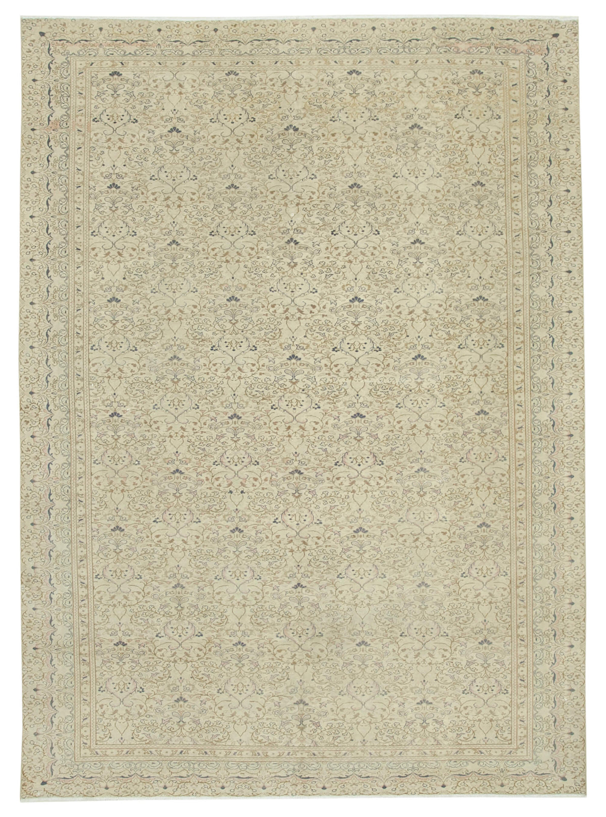 Fluva Bej Çiçek Desenli Lacivert Bordürlü El Dokuma Halı 250x347 cm