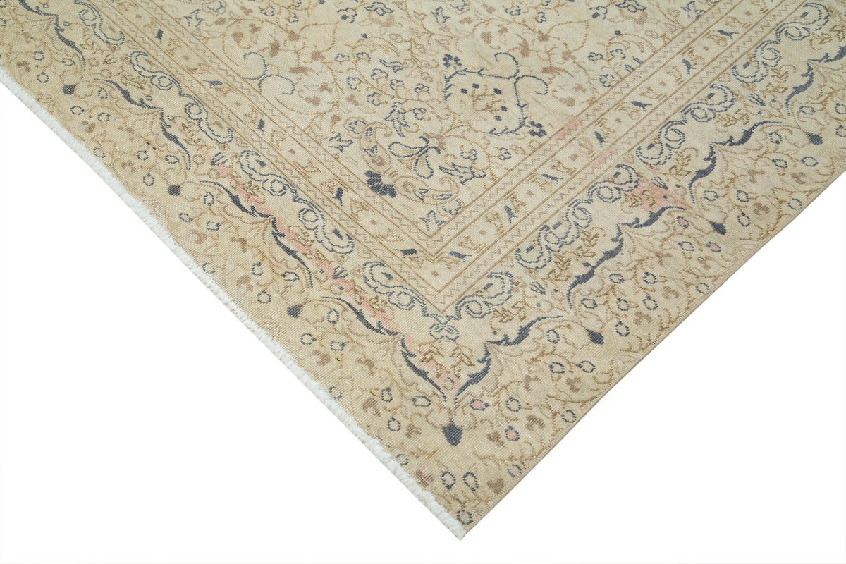 Fluva Bej Çiçek Desenli Lacivert Bordürlü El Dokuma Halı 250x347 cm – detay görünümü