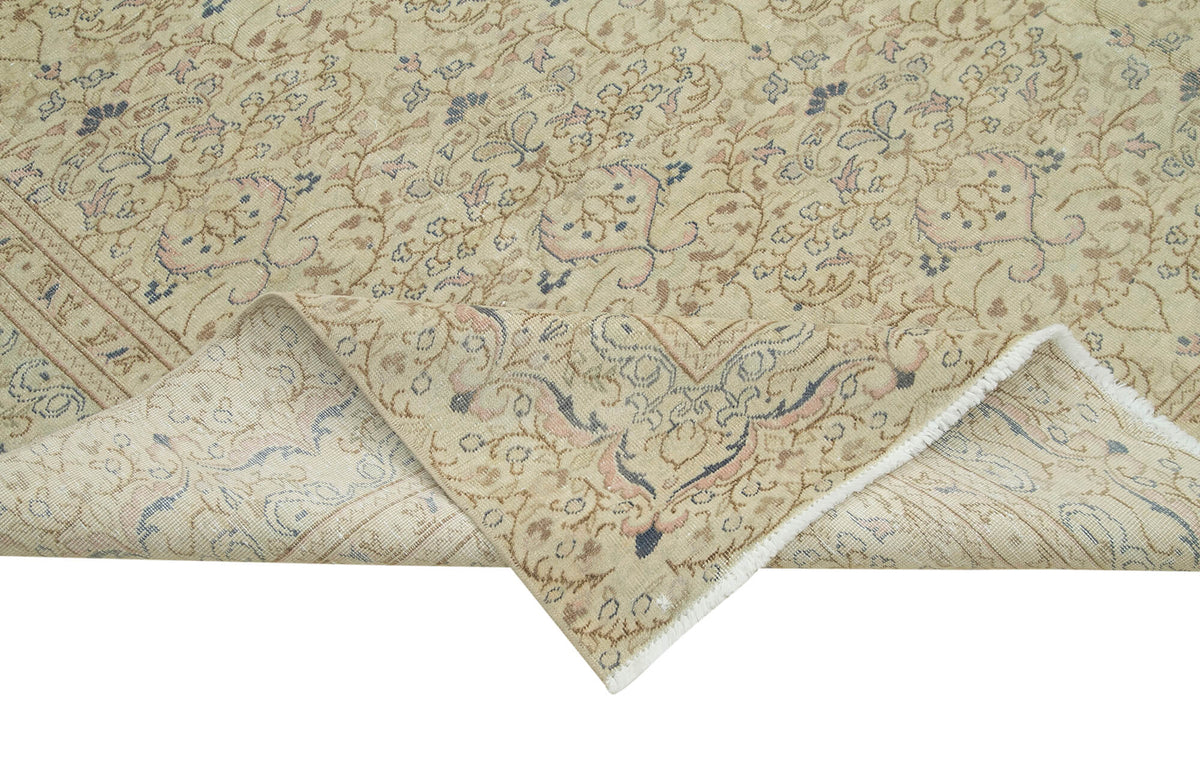 Fluva Bej Çiçek Desenli Lacivert Bordürlü El Dokuma Halı 250x347 cm – kenar detayı