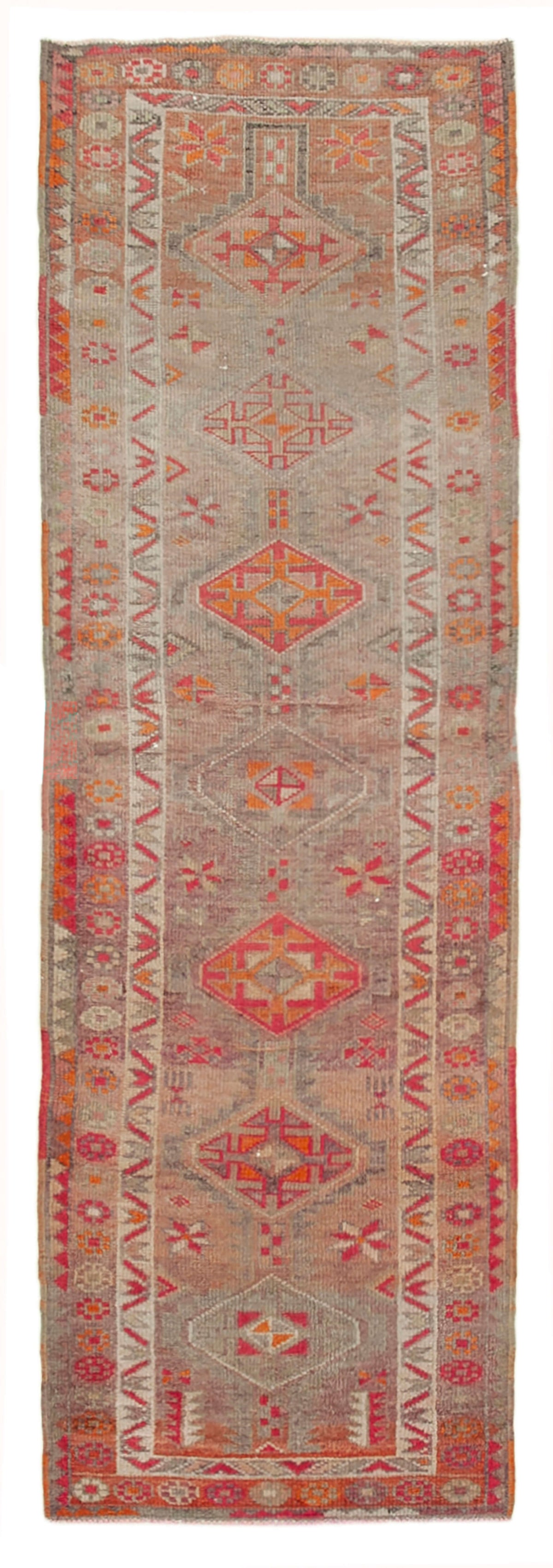 Zolvo Gri Turuncu Etnik Geometrik El Dokuma Yün Yolluk 92x297 cm