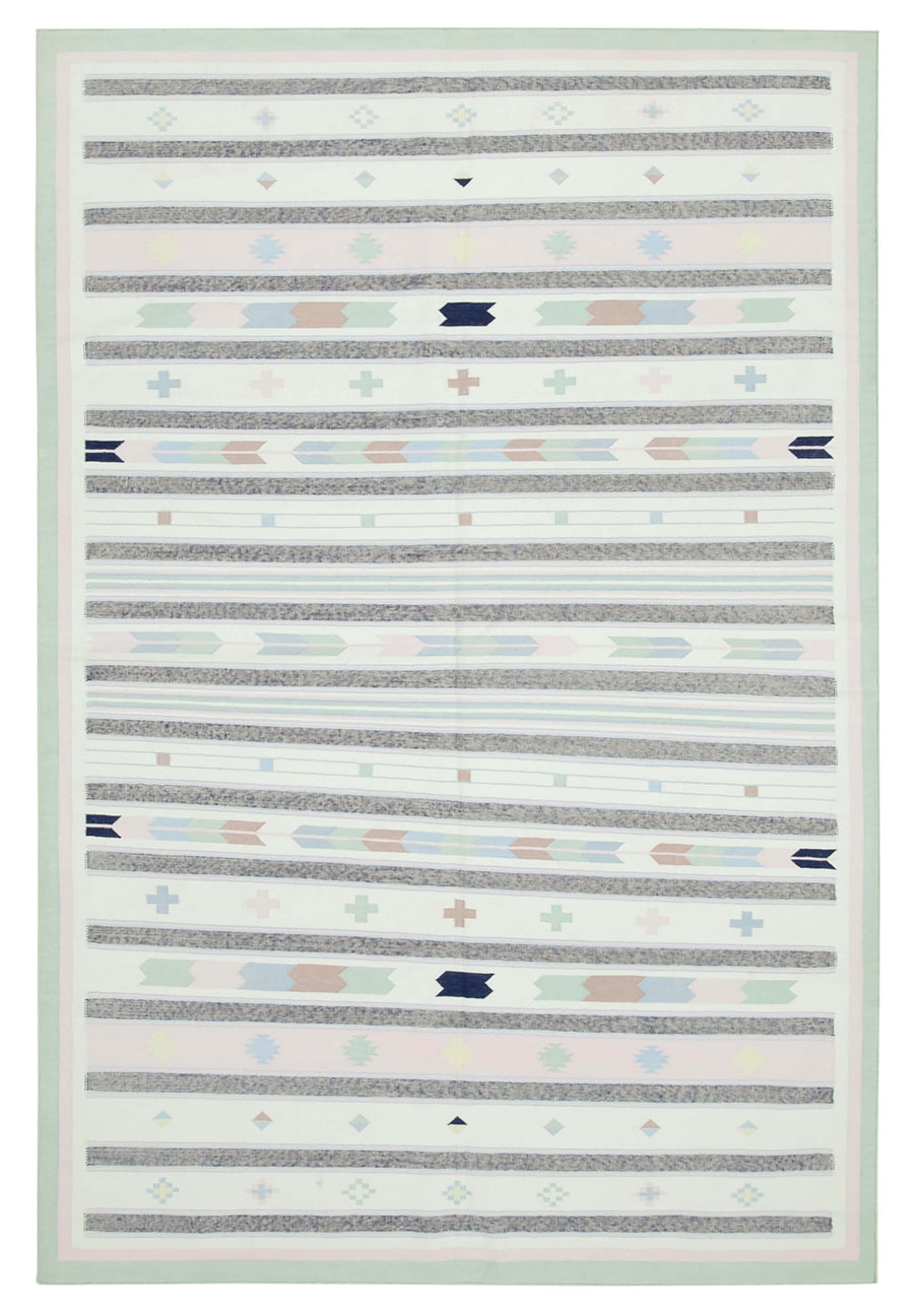 Navamo Beyaz Gri Geometrik Desenli Duri Pamuk Kilim 185x278 cm