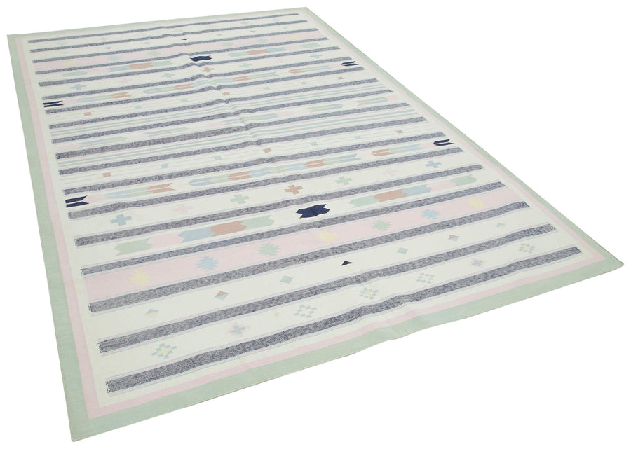 Navamo Beyaz Gri Geometrik Desenli Duri Pamuk Kilim 185x278 cm – genel görünüm