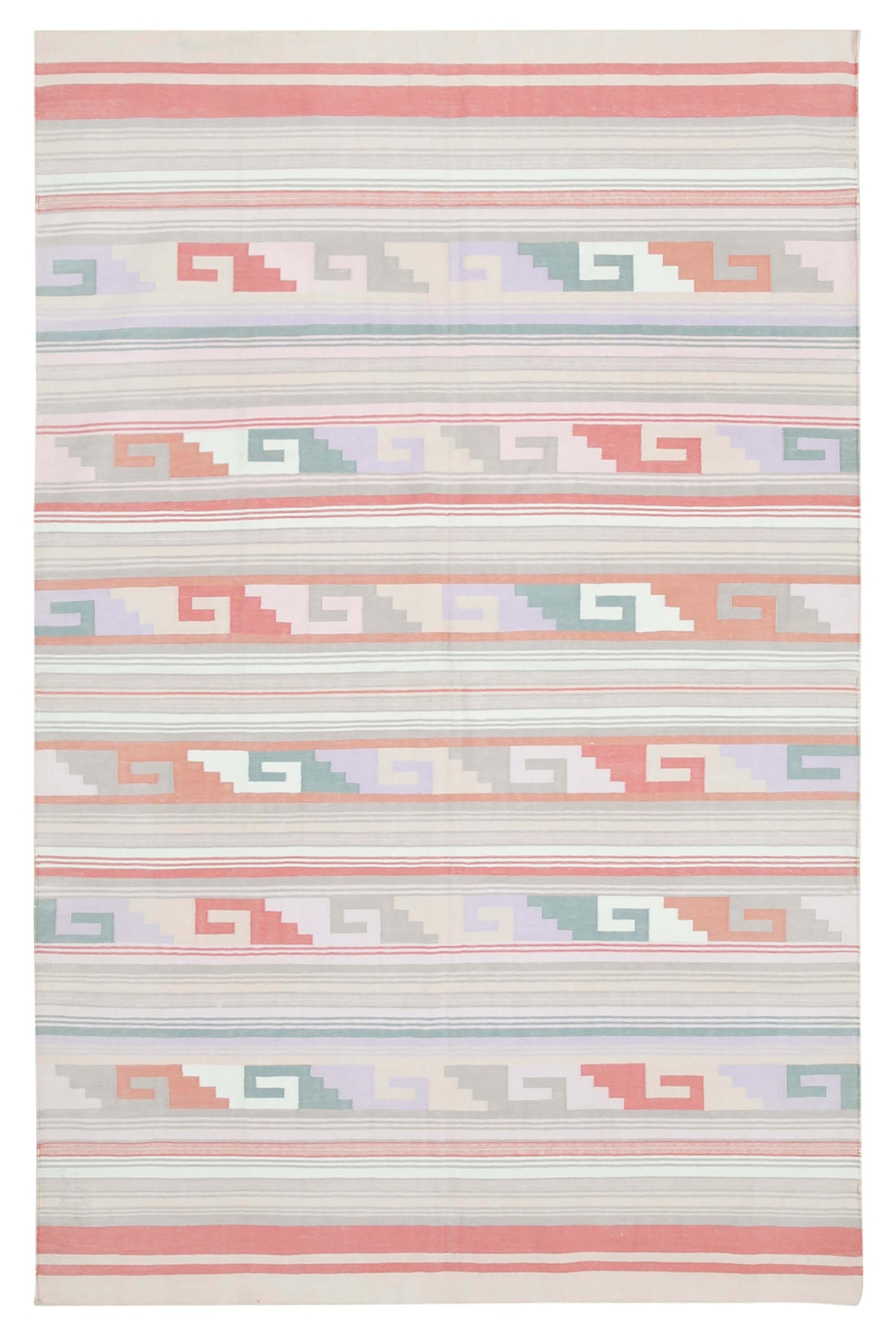 Navamo Bej Pembe Geometrik Desenli Duri El Dokuma Kilim 177x277 cm