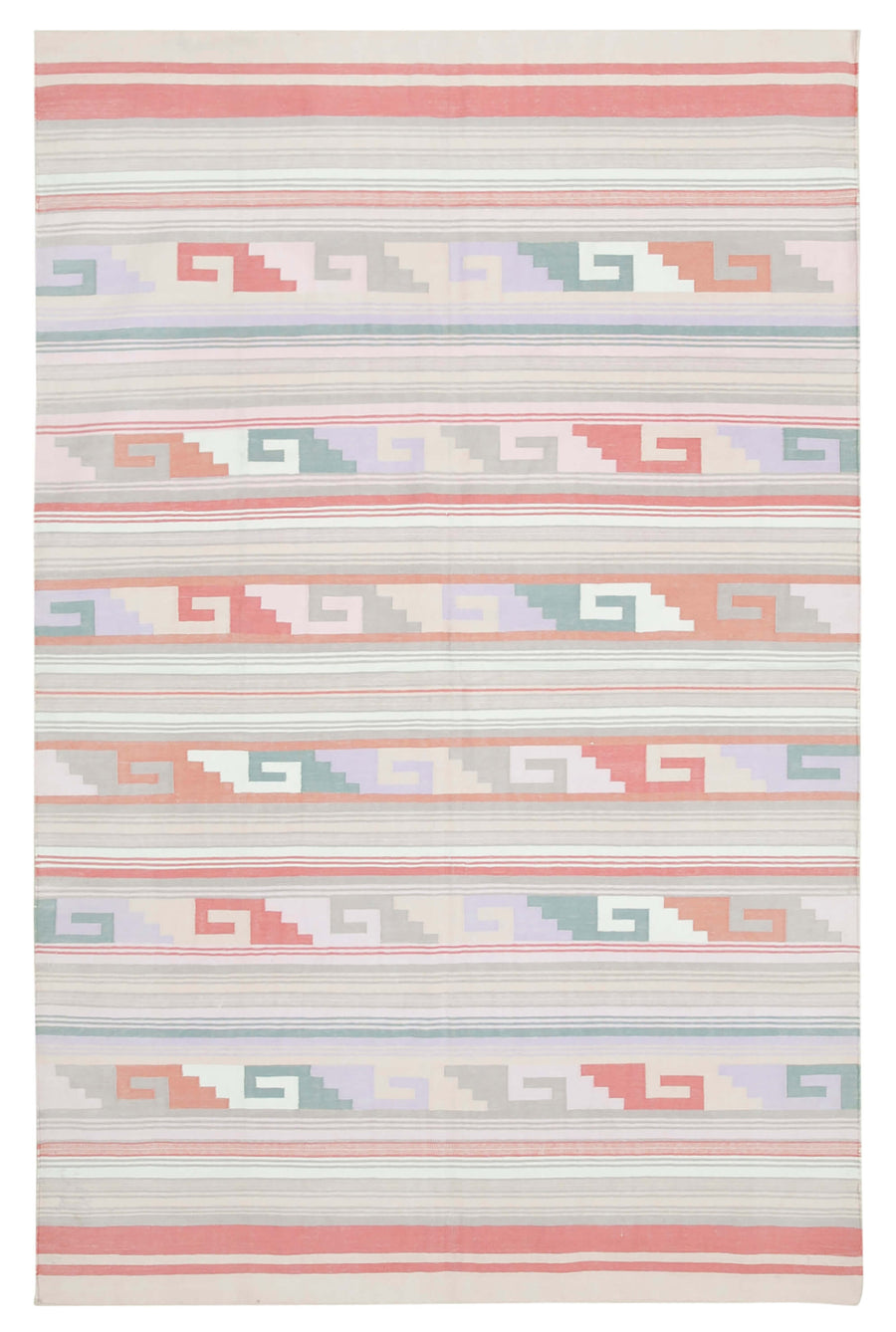 Navamo Bej Pembe Geometrik Desenli Duri El Dokuma Kilim 177x277 cm