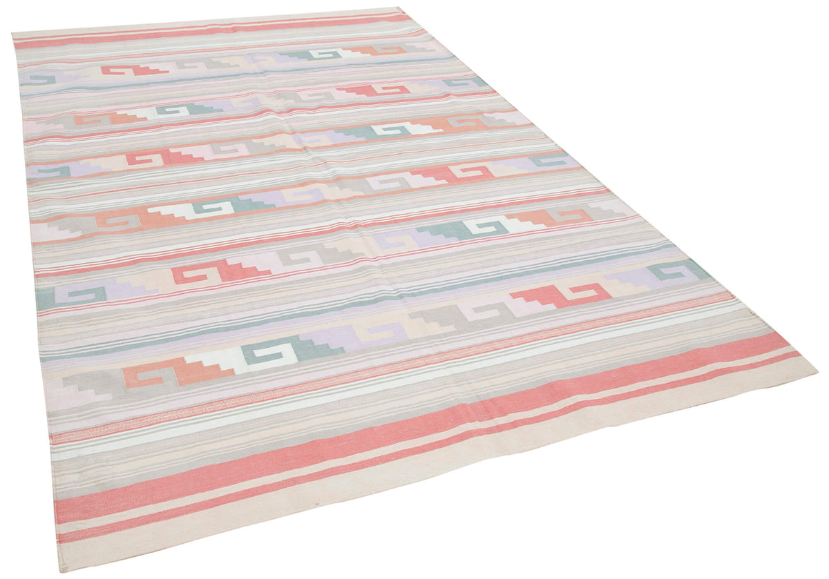 Navamo Bej Pembe Geometrik Desenli Duri El Dokuma Kilim 177x277 cm – genel görünüm
