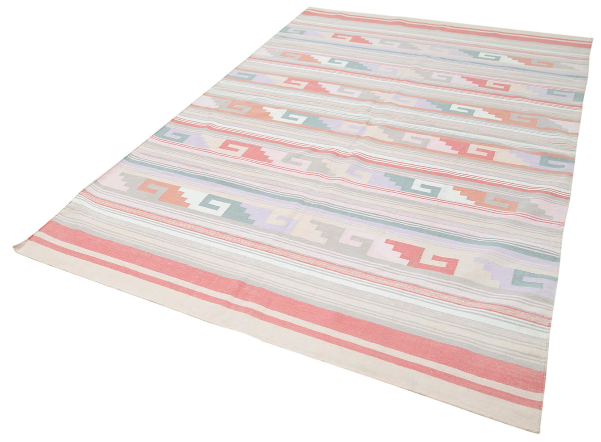 Navamo Bej Pembe Geometrik Desenli Duri El Dokuma Kilim 177x277 cm – doku yakın çekim