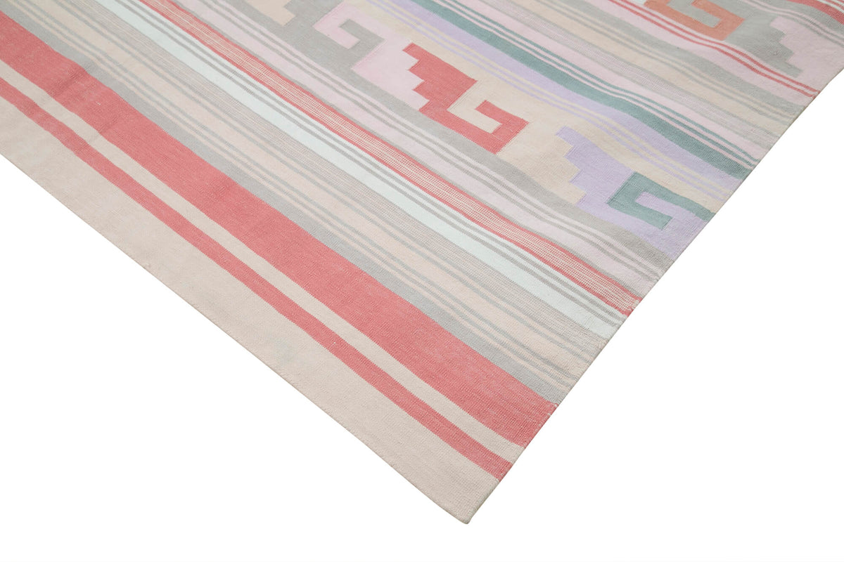 Navamo Bej Pembe Geometrik Desenli Duri El Dokuma Kilim 177x277 cm – detay görünümü