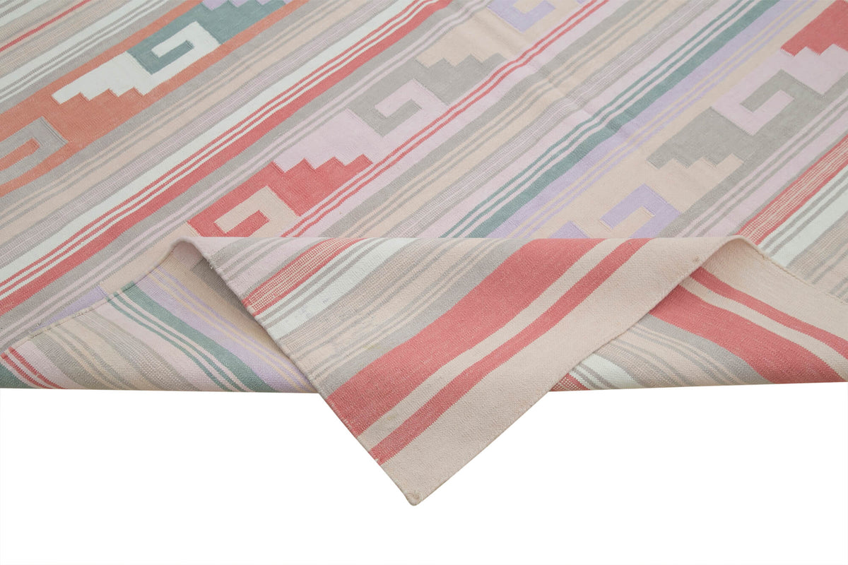 Navamo Bej Pembe Geometrik Desenli Duri El Dokuma Kilim 177x277 cm – kenar detayı