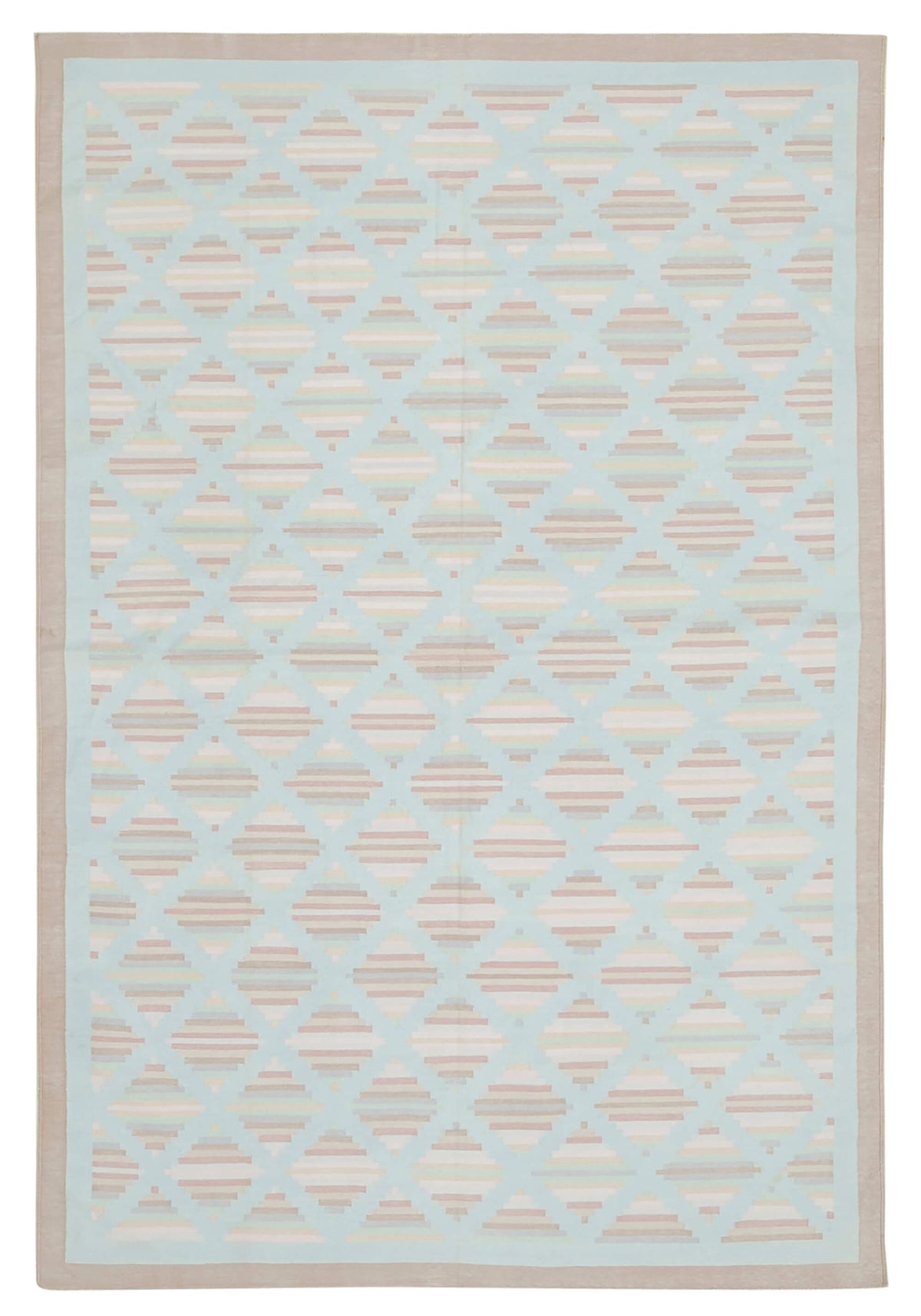 Navamo Dokuma Modern Bej ve Turkuaz Bordürlü Kilim 183x269 cm 38264