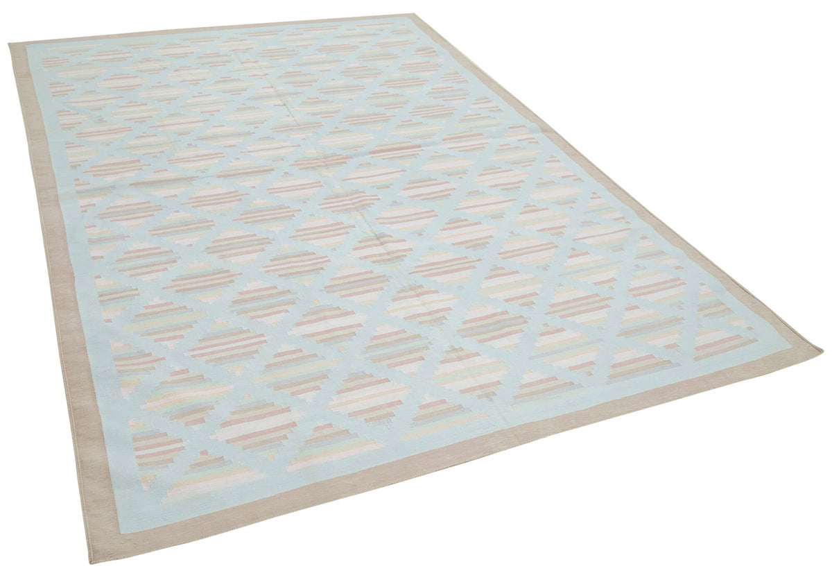 Navamo Dokuma Modern Bej ve Turkuaz Bordürlü Kilim 183x269 cm 38264 – genel görünüm
