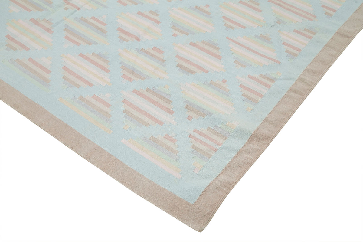 Navamo Dokuma Modern Bej ve Turkuaz Bordürlü Kilim 183x269 cm 38264 – detay görünümü