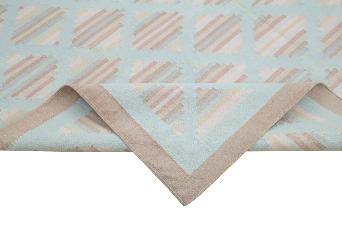 Navamo Dokuma Modern Bej ve Turkuaz Bordürlü Kilim 183x269 cm 38264 – kenar detayı