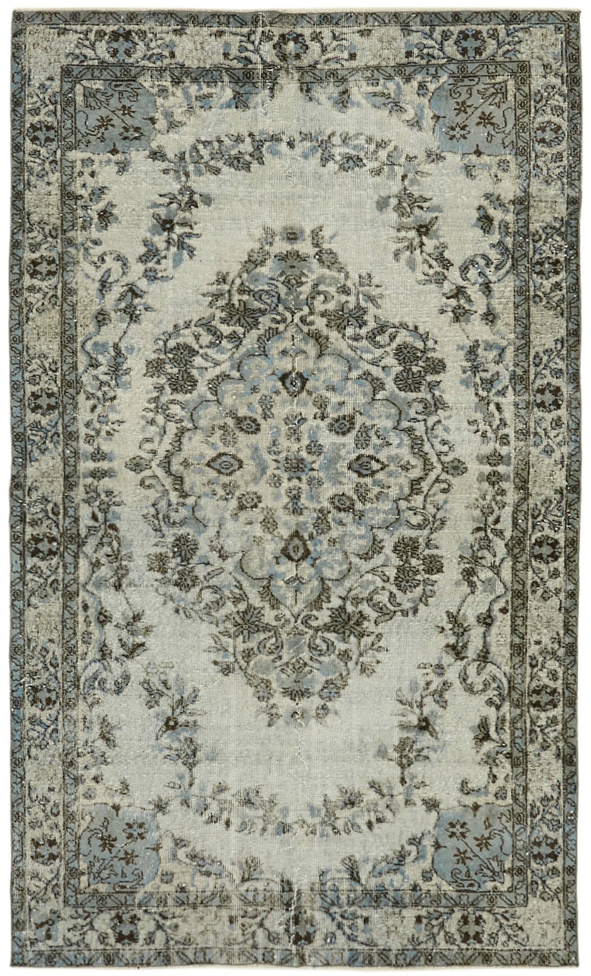 Besko Gri Beyaz Halı El Dokuma Oyma Desenli Vintage 160x265 cm