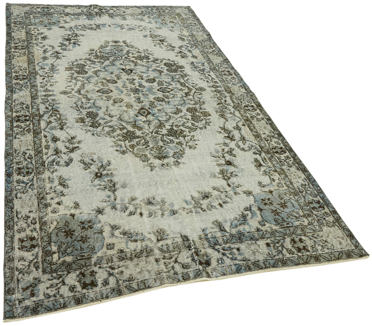 Besko Gri Beyaz Halı El Dokuma Oyma Desenli Vintage 160x265 cm – genel görünüm