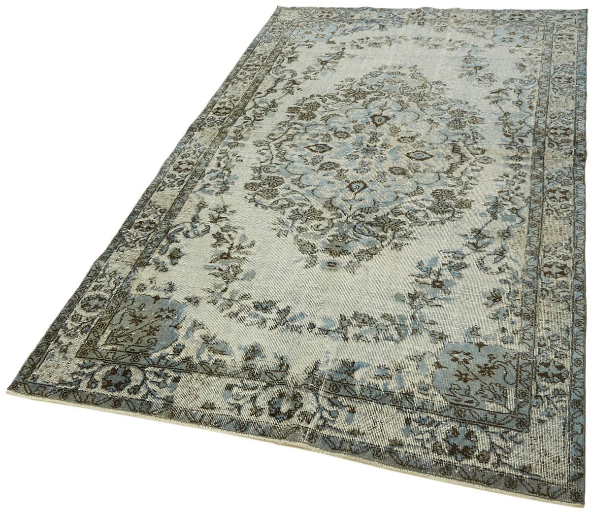 Besko Gri Beyaz Halı El Dokuma Oyma Desenli Vintage 160x265 cm – doku yakın çekim