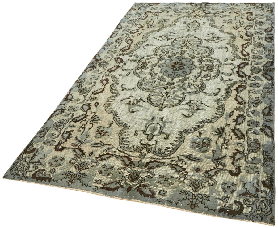 Besko Medaillon Muster Beige und Blau Vintage Handgewebter Teppich 170x267 cm – Nahaufnahme der Textur