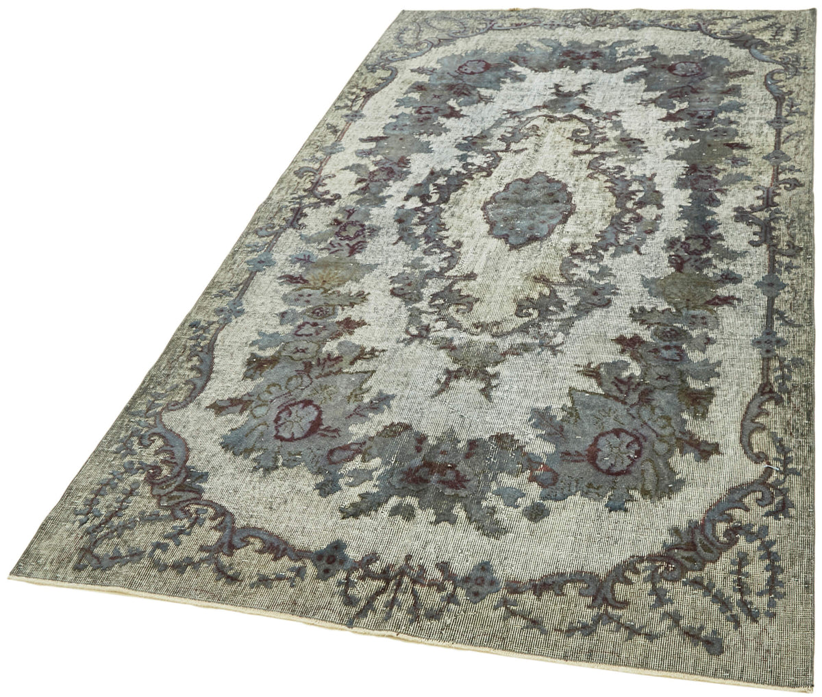 Besko Beyaz Gri Çiçek Desenli Vintage El Dokuma Oyma Halı 164x270 cm – doku yakın çekim