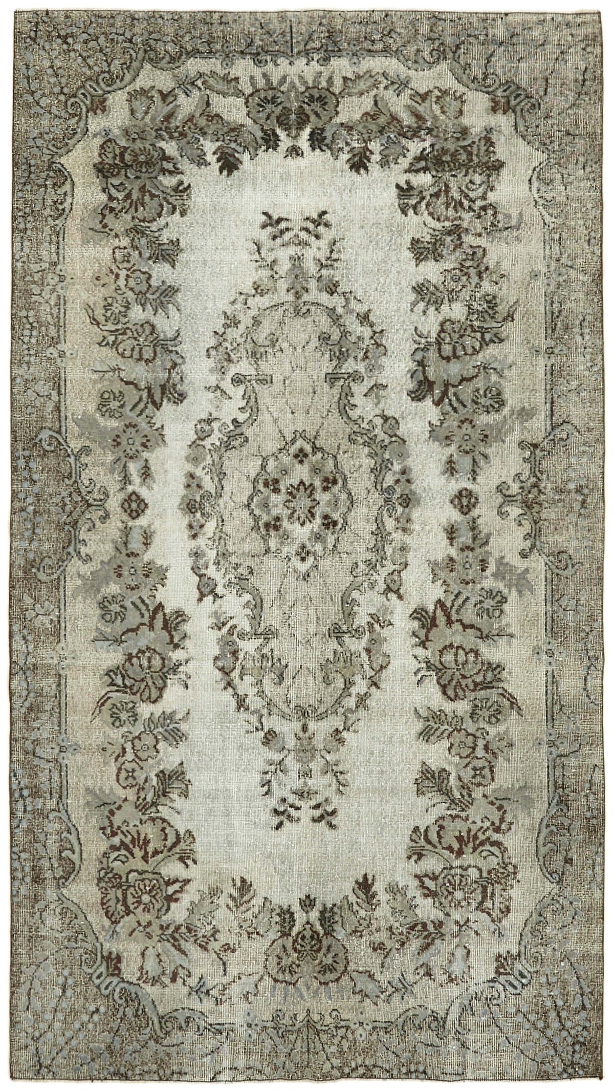 Besko Madalyon Desenli Bej ve Gri Eskitme Oyma Halı 170x298 cm
