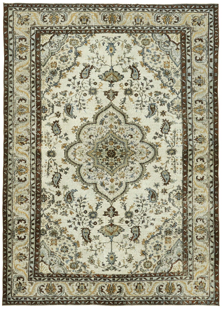 Besko Madalyon Desenli Krem ve Kahverengi Oyma Halı 211x287 cm 42634