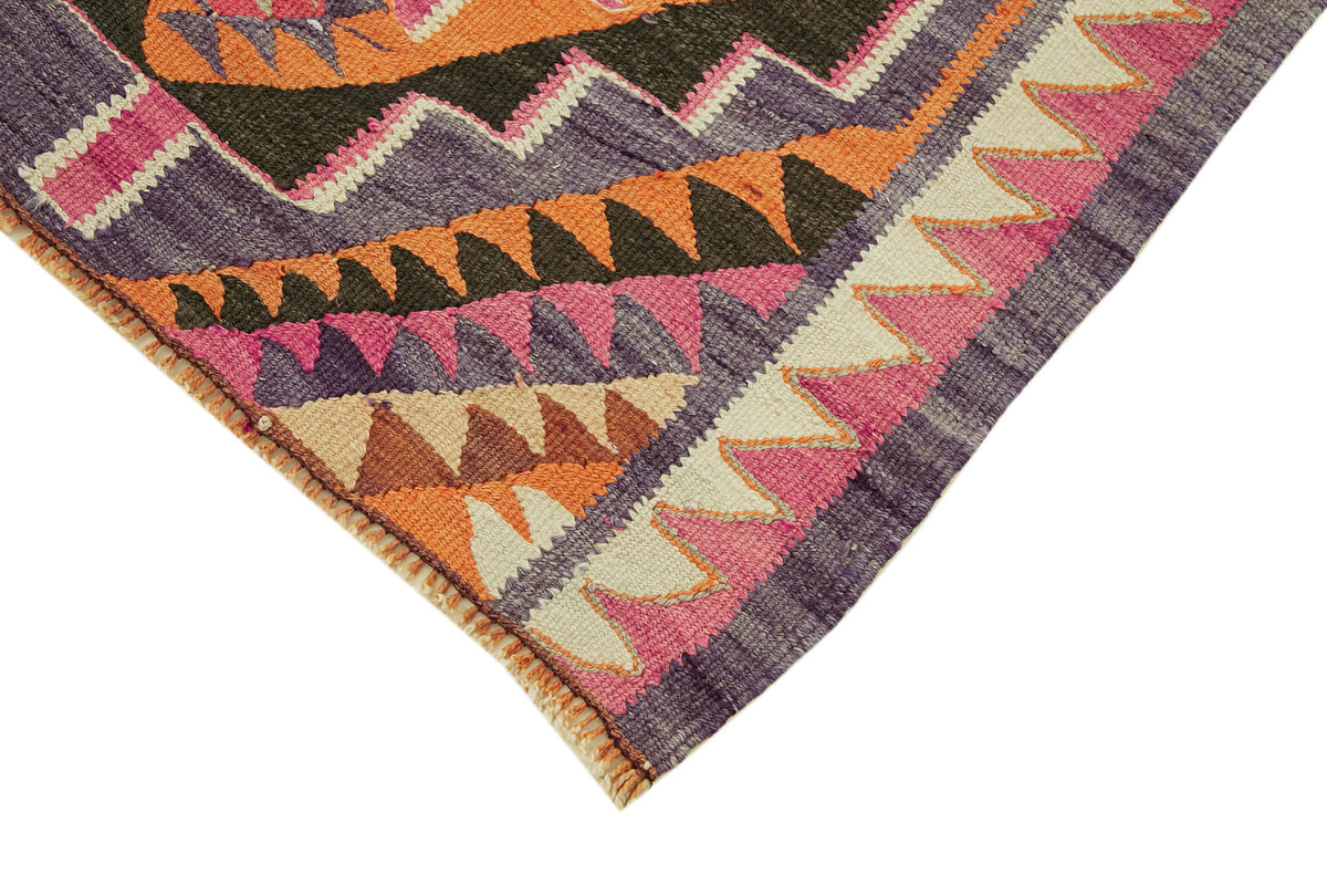 Razka Turuncu Mor Geometrik Etnik El Dokuma Kilim 102x358 cm – detay görünümü