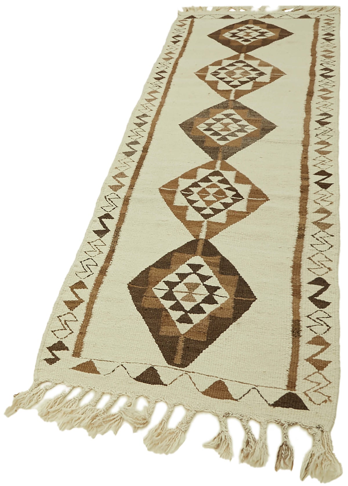 Razka Herki Krem Kahverengi Geometrik Kilim Yolluk 96x290 cm 42826 – doku yakın çekim