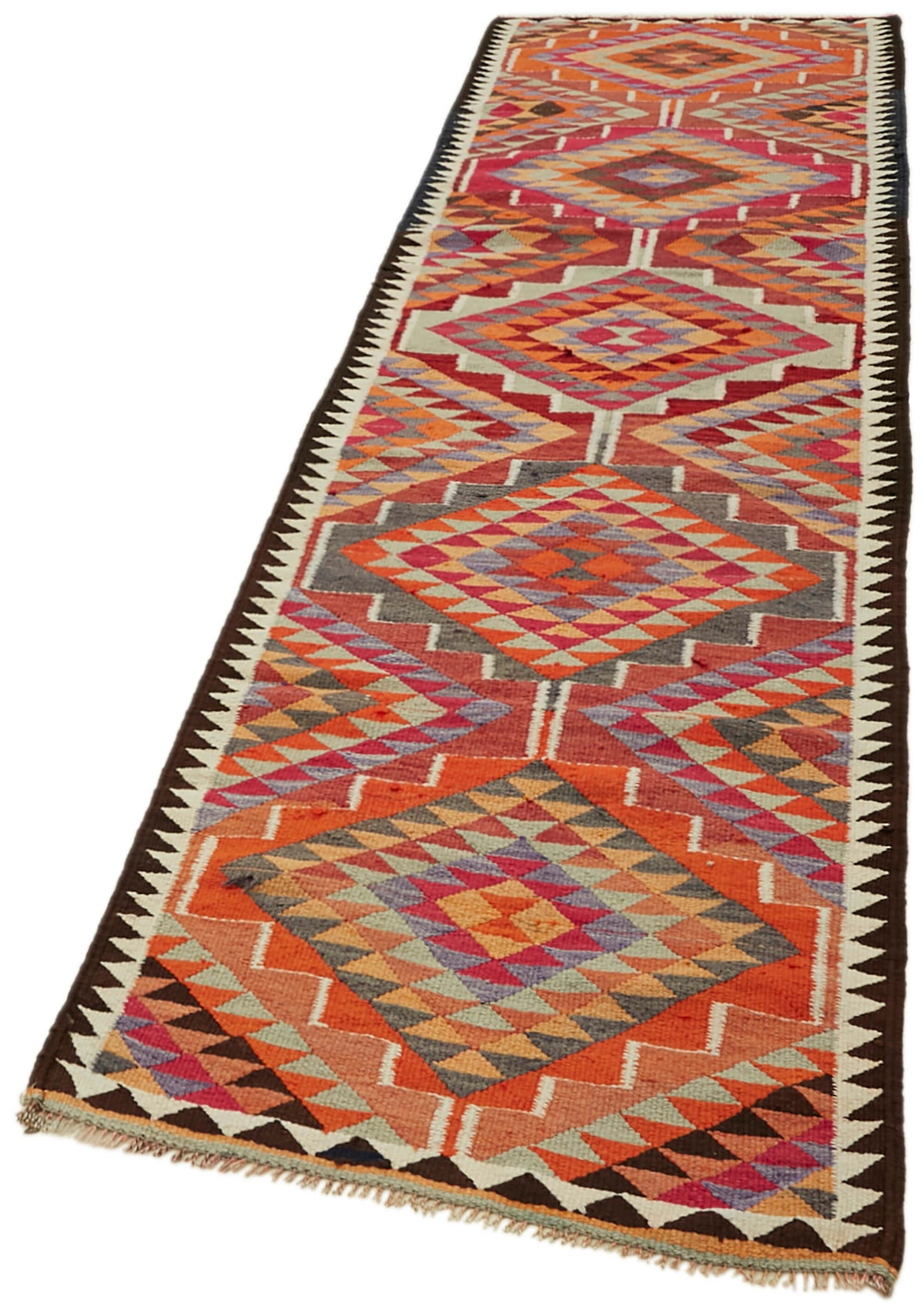 Razka Turuncu Çok Renkli Baklava Desenli El Dokuma Kilim 90x322 cm – doku yakın çekim